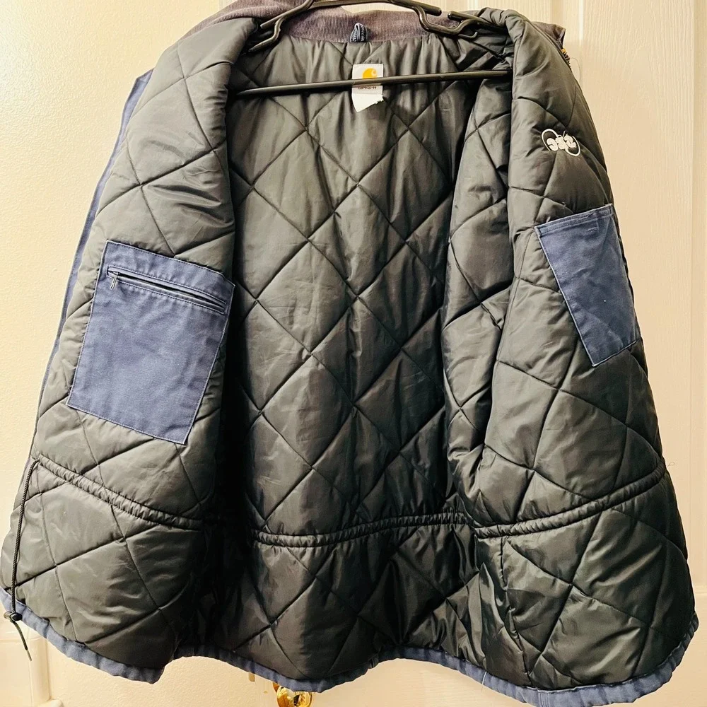 Carhartt Mens Blue Work‎ Chore Coat Quilted Lined Jacket SBC Logo